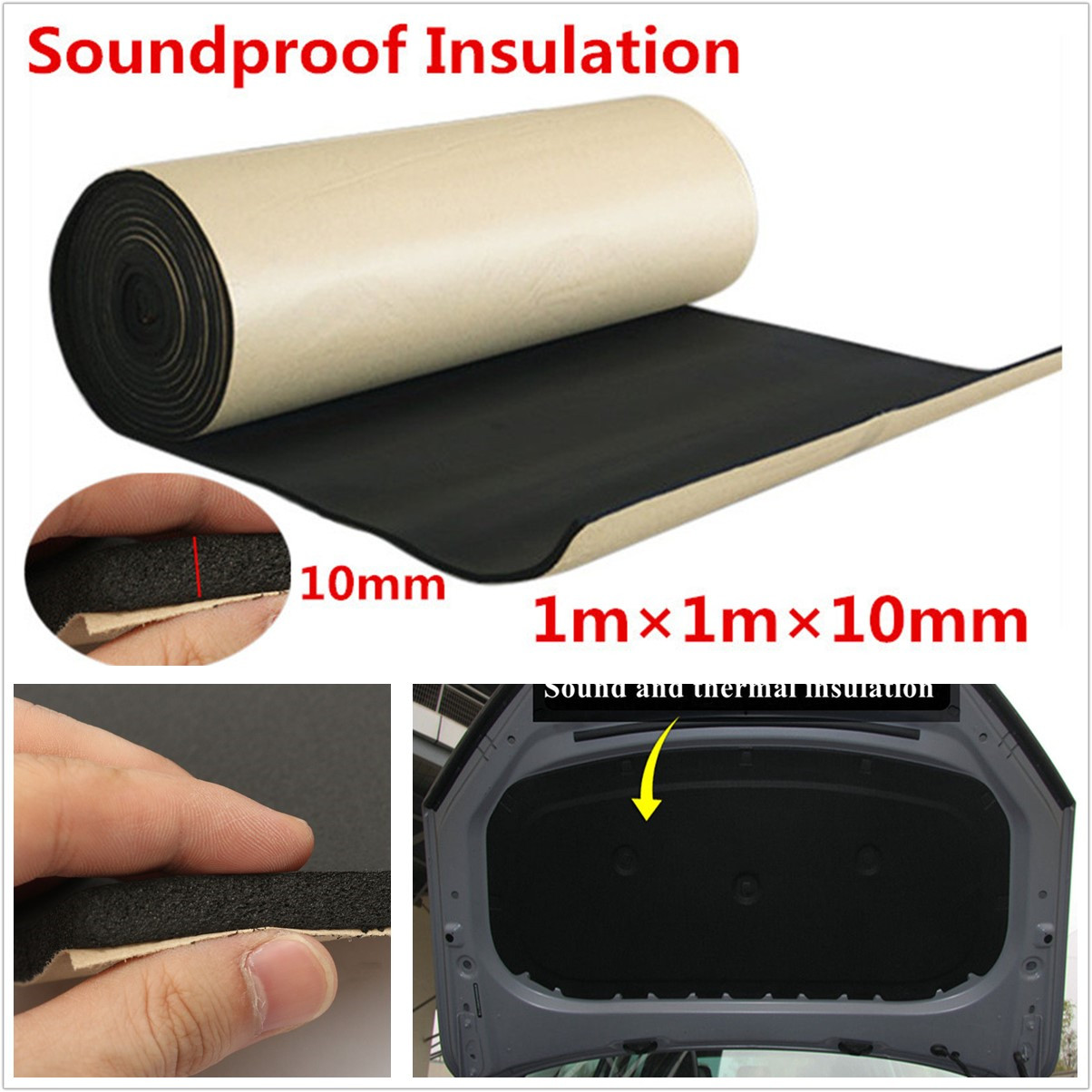 1mx1mx10mm Black Autos Off Road Acoustic Foam Soundproofing Cotton