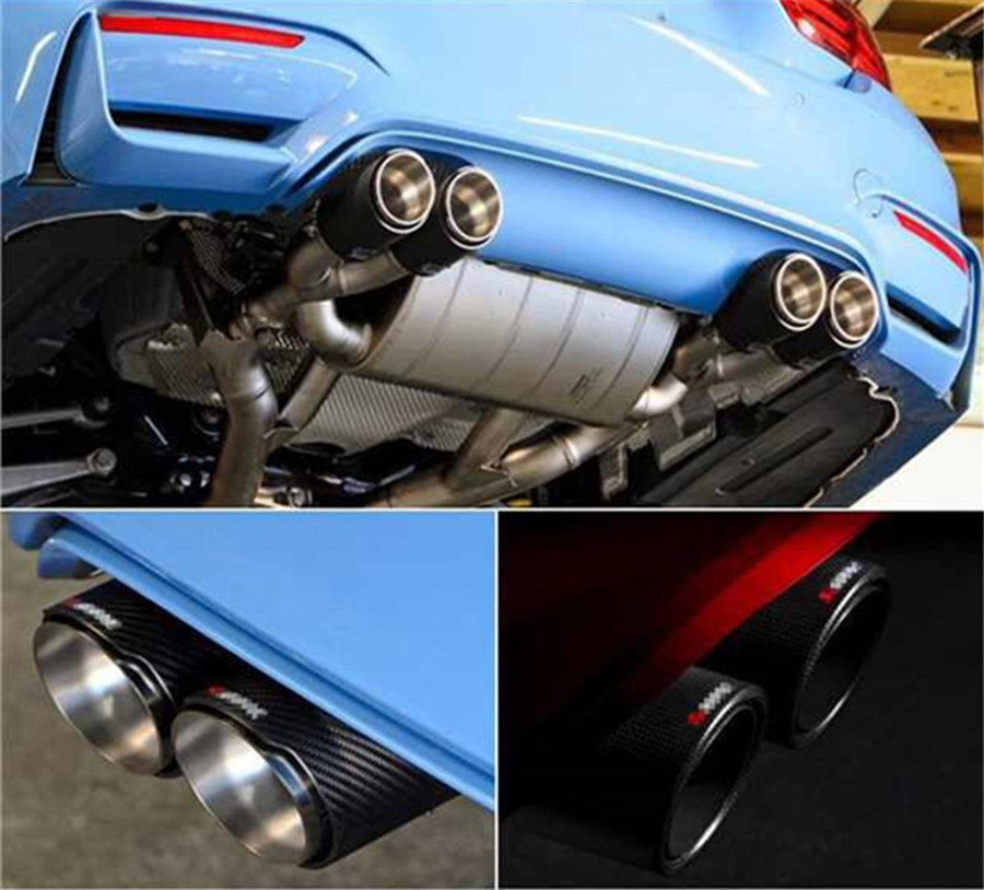 Chrome Blue Dual Tip Car Exhaust Muffler Pipe Stainless Carbon Fiber 2.