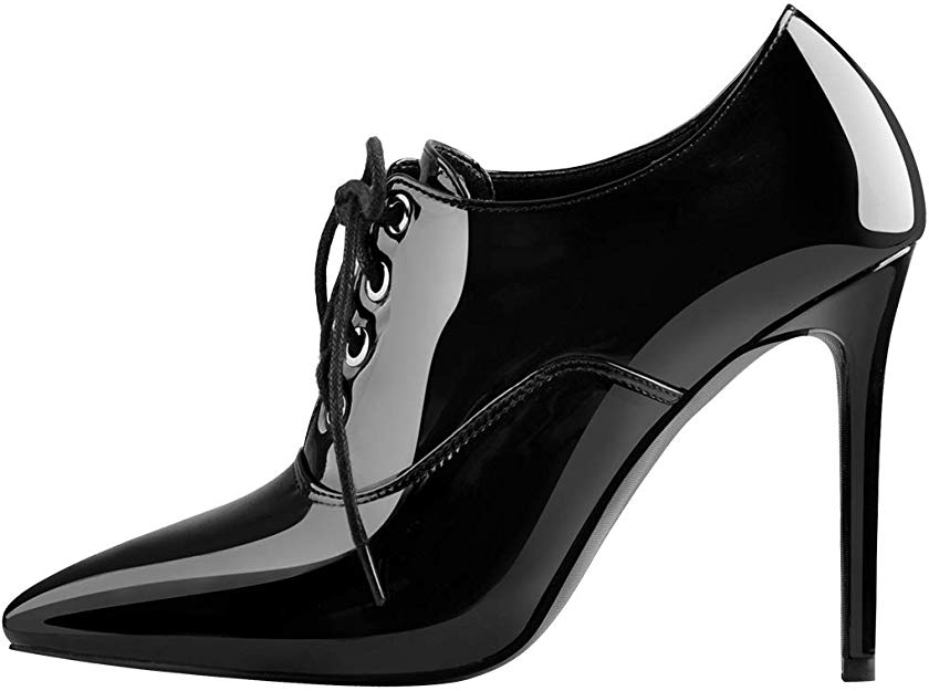Onlymaker Women Lace Up High Heel Oxfords Pointed Toe Stiletto Basic