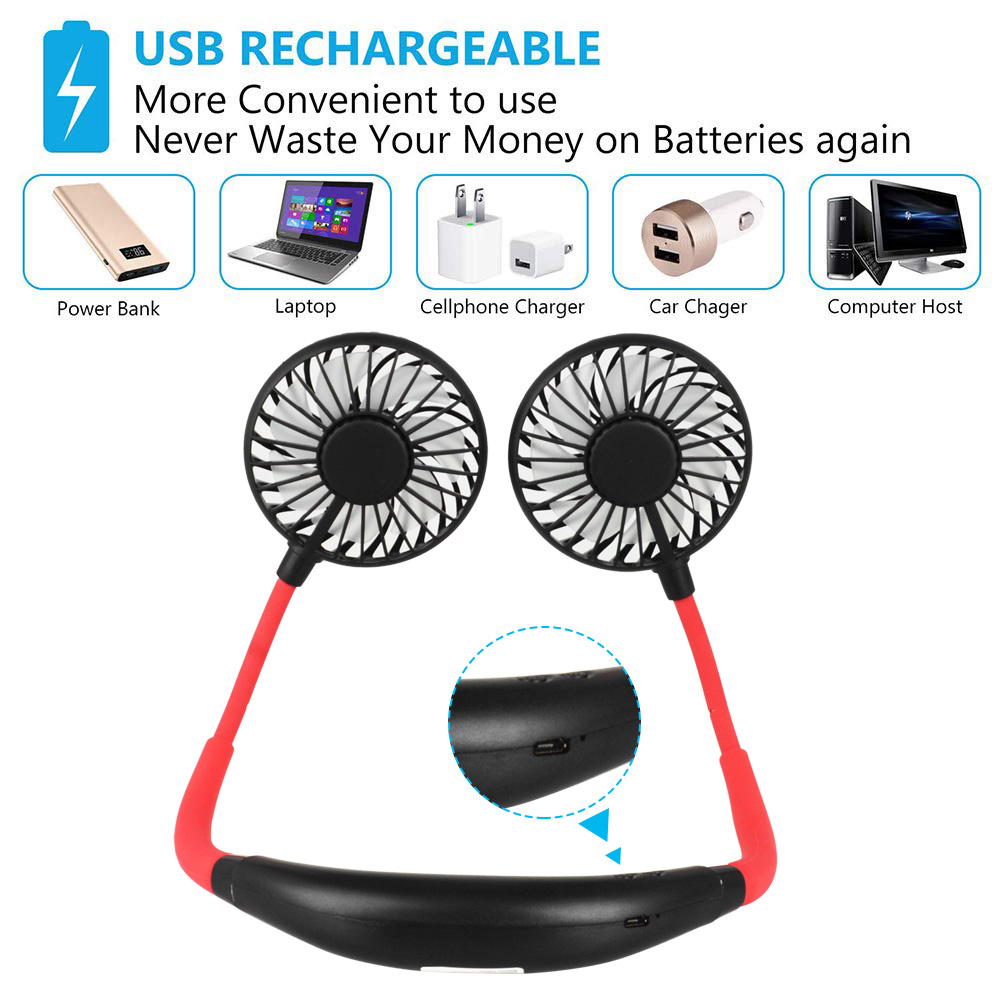 Portable Hanging Neck Fan Around Neck Hands Free Rechargeable Sports ...