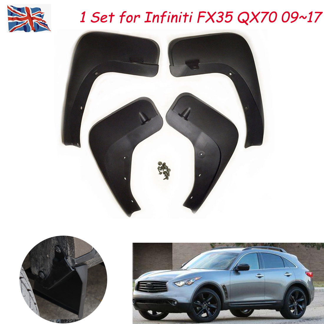 Molded Mud Flaps For Infiniti FX35 FX37 FX50 QX70 2009-2017 Splash Guards 11 15