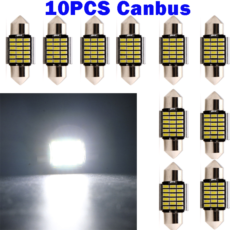 10Pcs White 31MM 12V LED Festoon Bulbs 3014 27 SMD Car Reading Lamp Dome Light