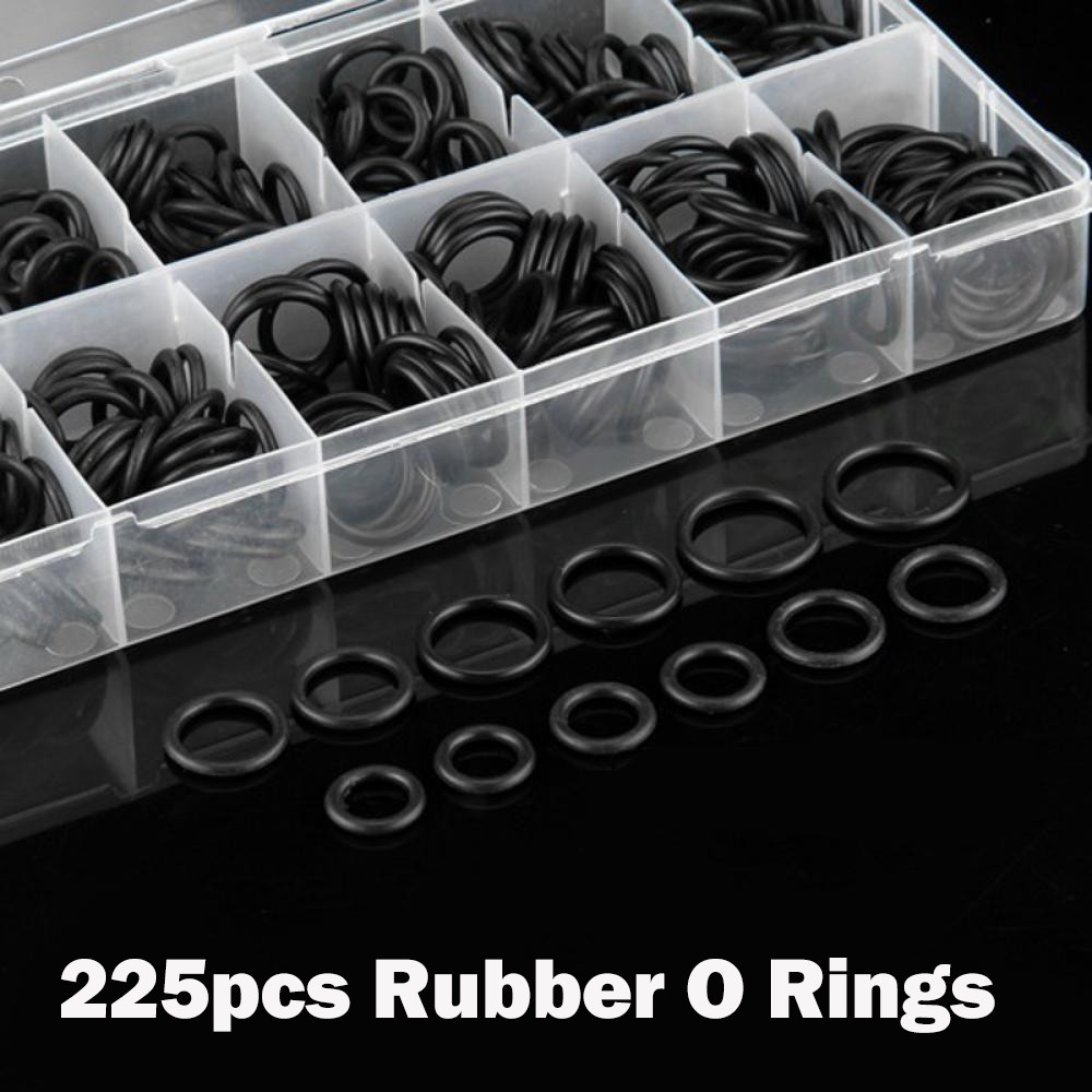 225pcs Rubber O Ring O-Ring Washer Seals Gasket Assortment Kit Black fit Car