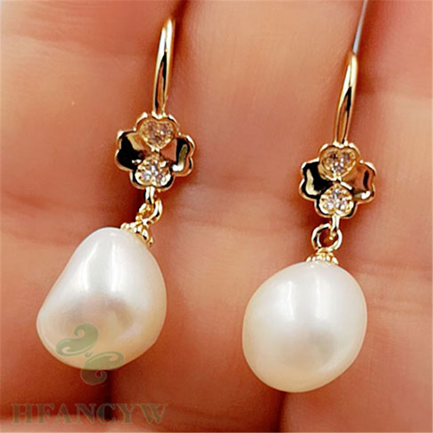 6x7mm White Baroque Pearl Earring Circle 18k Hook Accessories Jewelry Fashion 