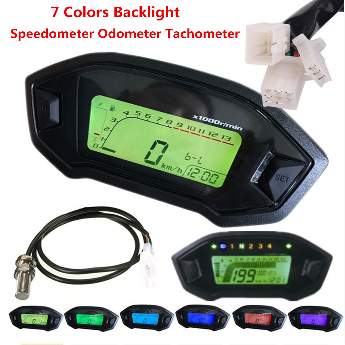 LCD Digital Motorcycle Odometer SpeedometerTachometer Gauge Backlight Instrument