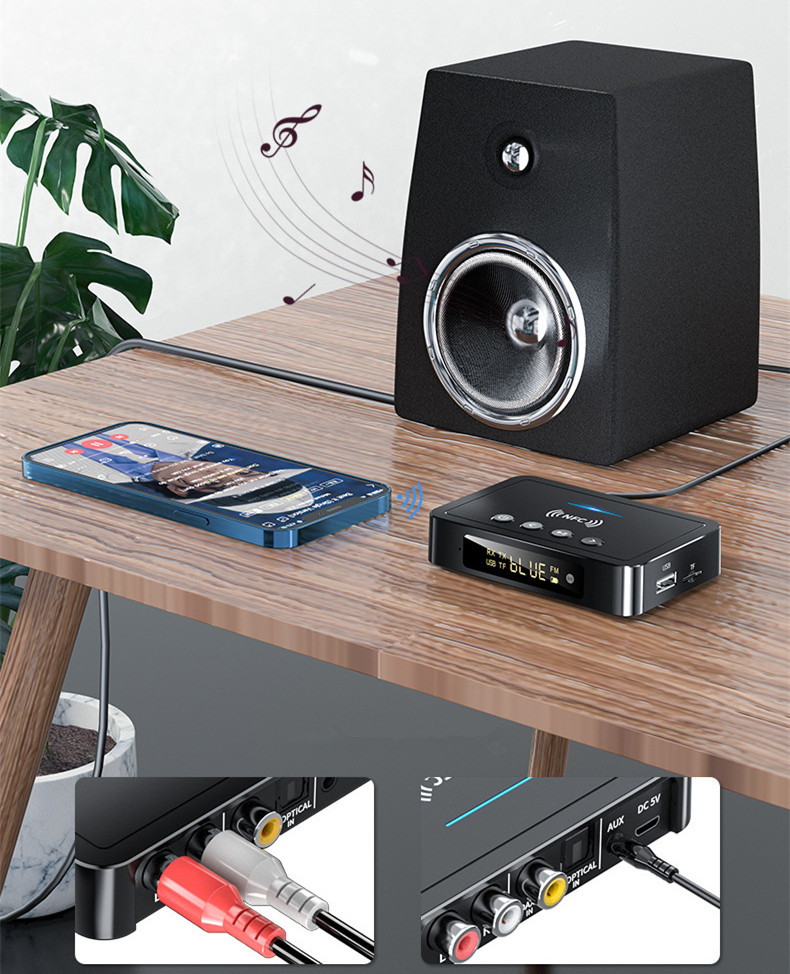 Bluetooth 5.0 Transmitter Receiver Wireless 3.5mm Adapter AUX NFC