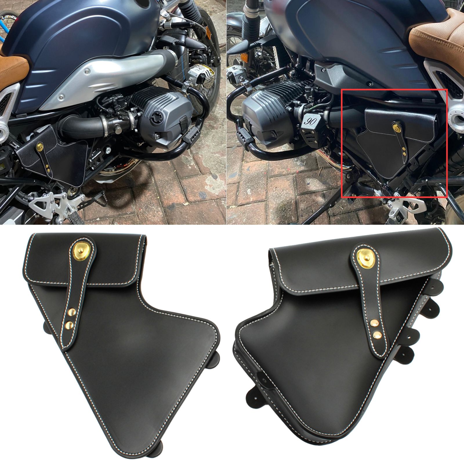 Motorcycle Side Bag Leather Side Frame Holder Luggage For