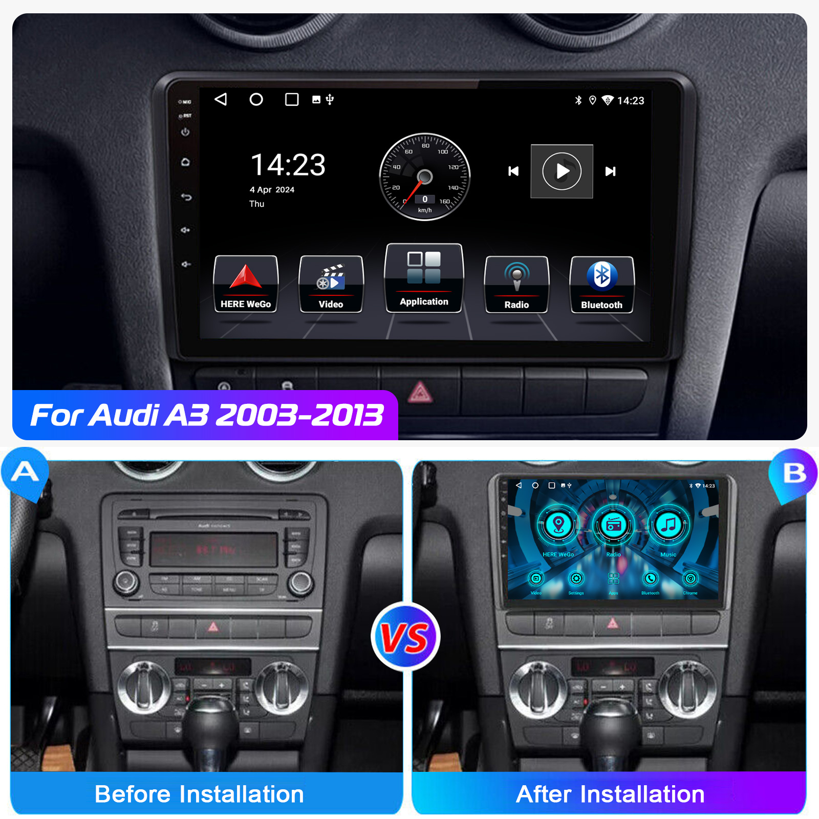 4G+128G Android Autoradio per Audi A3 S3 RS3 8P 8V 8PA 2003-2012 9 Pollici Schermo IN-Cell con Senza Fili Carplay Android Auto Mirror Link Navi GPS WiFi FM/RDS/EQ Bluetooth SWC Telecamera Posteriore
