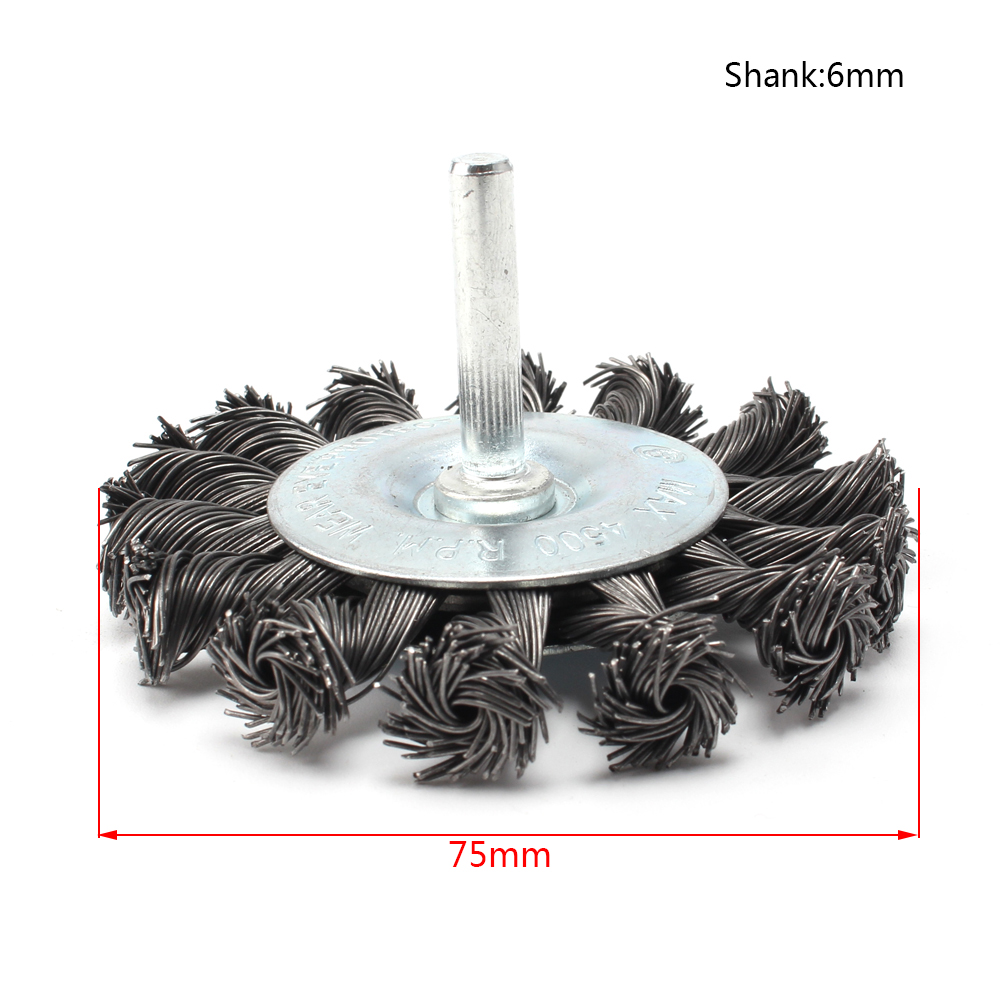 75mm Twisted Knot Wire Brush Flat Shaped Wheel With 6mm Shank Rotary Clean Tool
