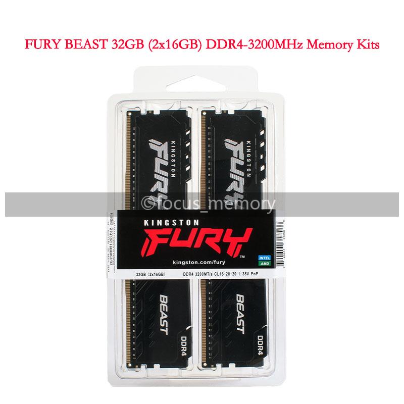 FURY Beast 32GB (2x16GB) DDR4-3200 MHz KF432C16BBK2/32 Desktop