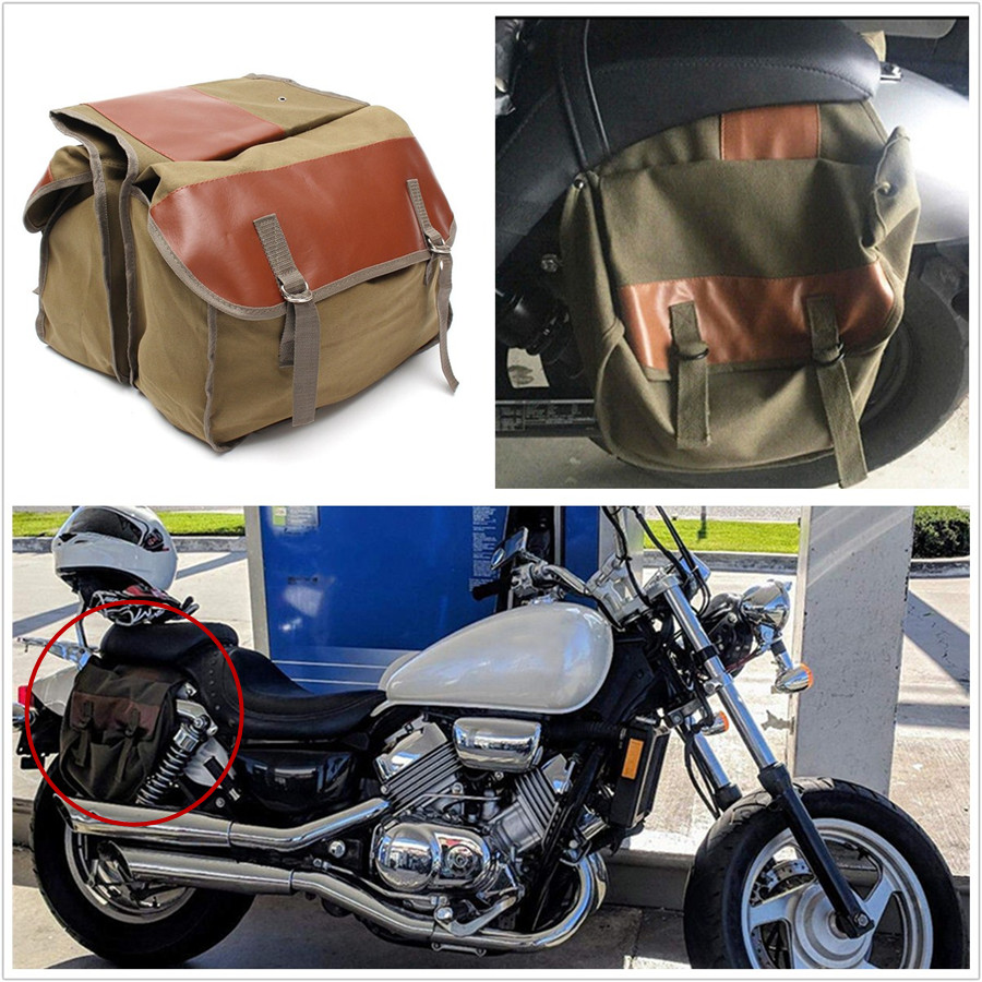 Army Green Big Capacity Motorcycles Saddle Canvas Bag Storage Pocket ...