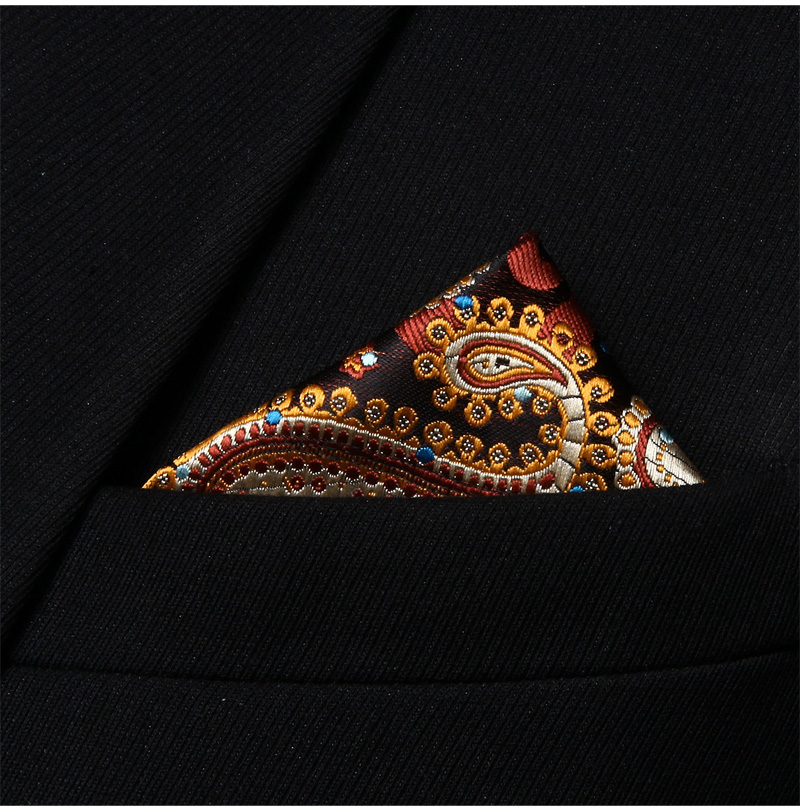 HP706Z Brown Orange Paisley Silk Men Party Handkerchief Pocket Square Hanky