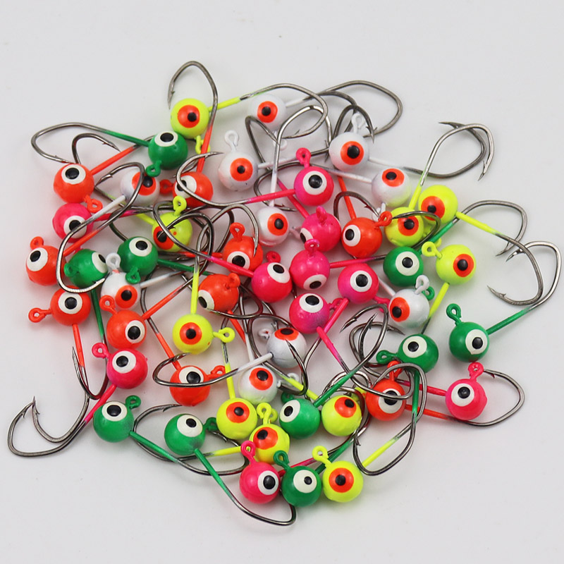 50pcs Round Jig Heads Fishing Hooks Crappie Bass Lures Tackle 1/64