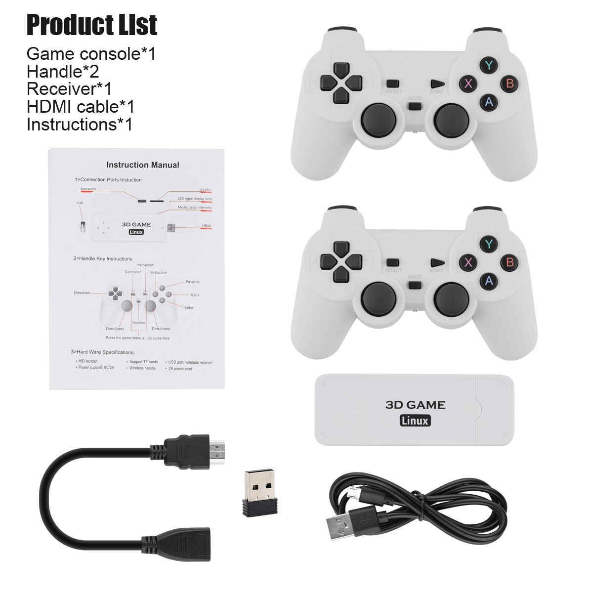 HDMI TV Game Stick 64GB 10000+ Game Video 3D Games Consoles + 2 Wireless  Gamepad