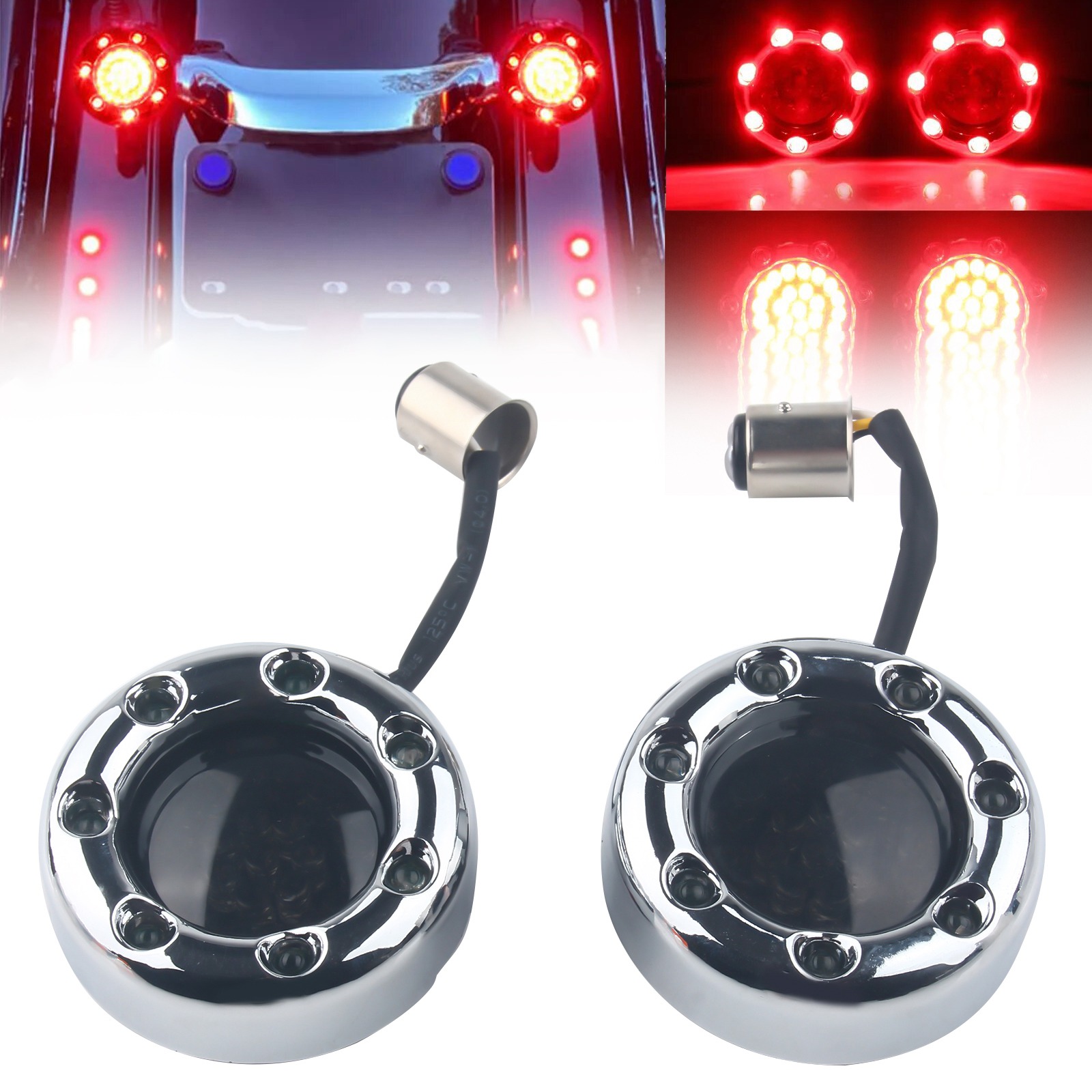 4x Gloss Black Bullet Turn Signal Lights – 1157 LED Fire Ring For Harley Dyna & Softail