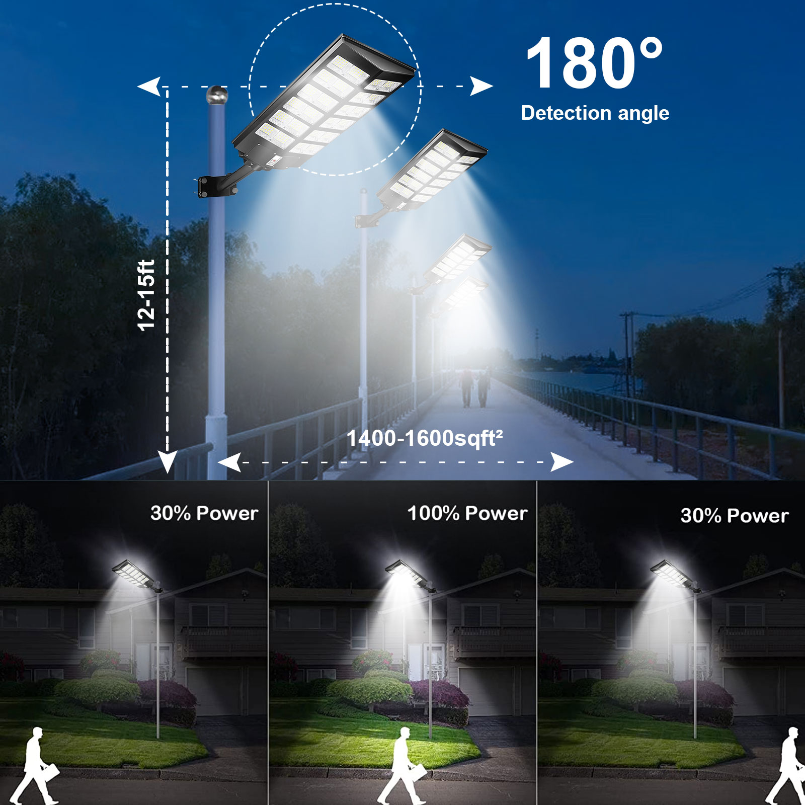 PFCTART 2000W LED Solar Street Light Outdoor – IP67 Dusk-to-Dawn With Remote, Black - View #3