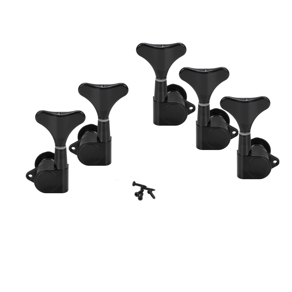 Set of 5String Bass Tuning Pegs Keys 2L 3R Closed Machine Heads Black