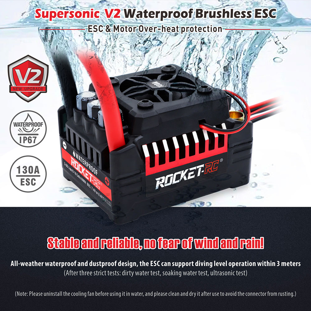 Rocket RC 130A/160A Brushless ESC Waterproof for 1/7 1/8 RC Car