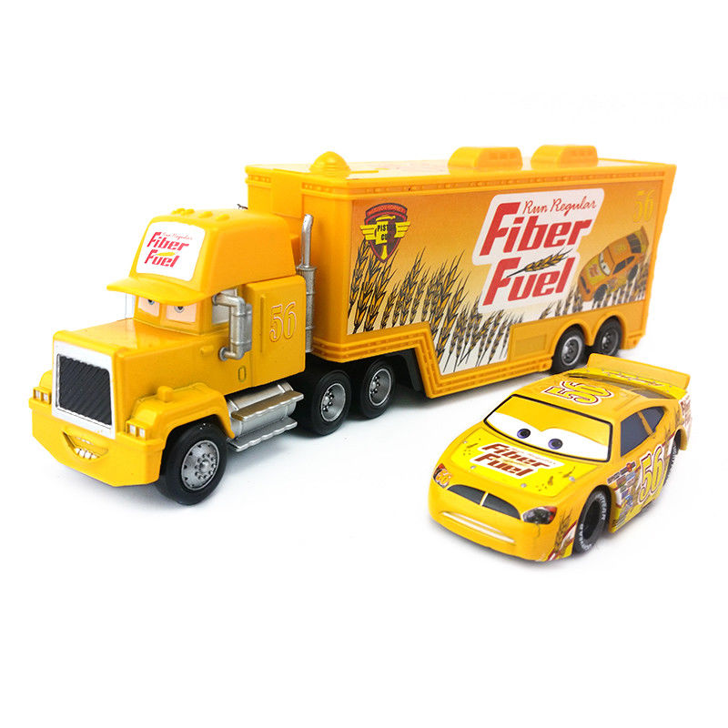 Set of 2 Disney Pixar Car NO.56 Fiber Fuel Mack Hauler Truck Car