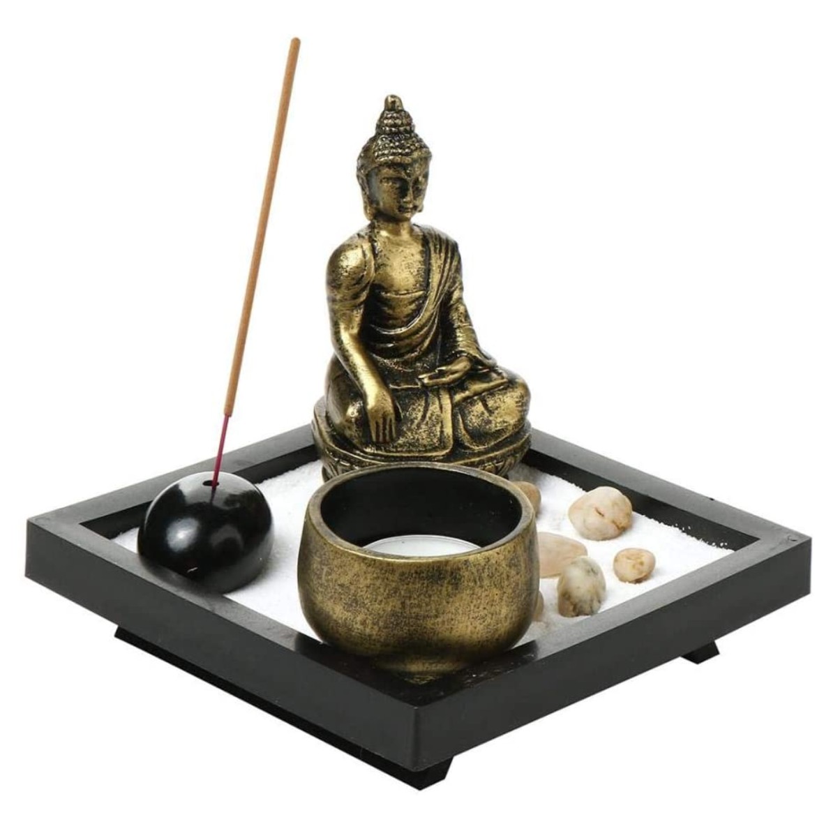 Zen Garden Kit Meditation Sand Rocks Candle Candleholder Rake Feng Shui ...