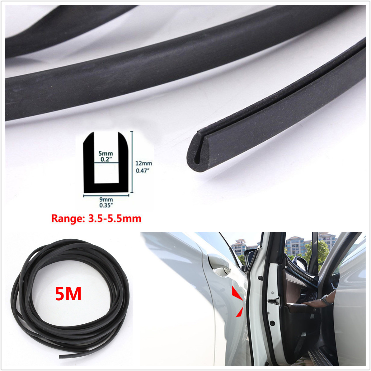 5m Rubber Sealing Trim U Channel Car Door Seal Edge Guard