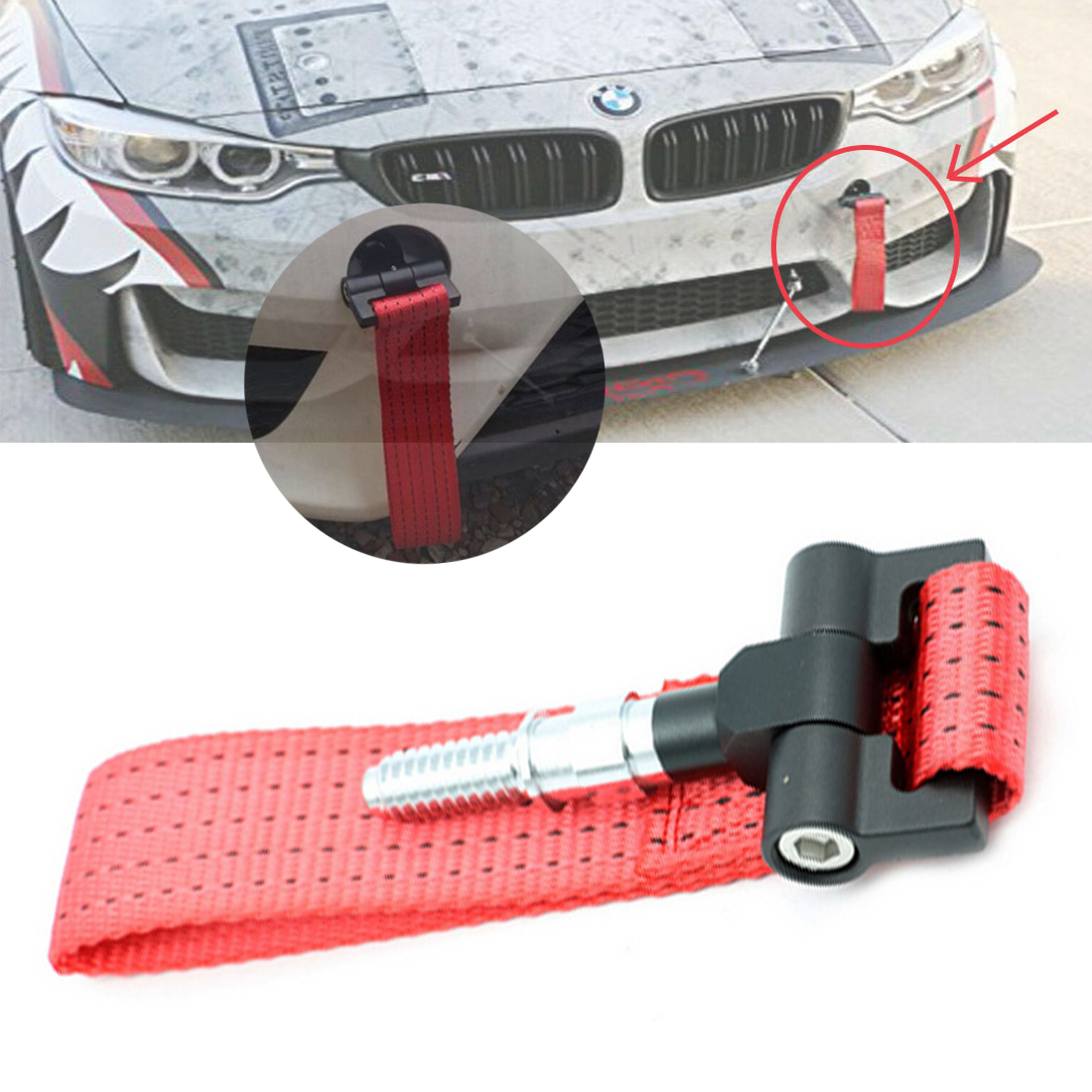 1x RED Car Trailer Ring Tow Towing Hook Strap 5000lb for BMW E46 E30 E32 E36 E90