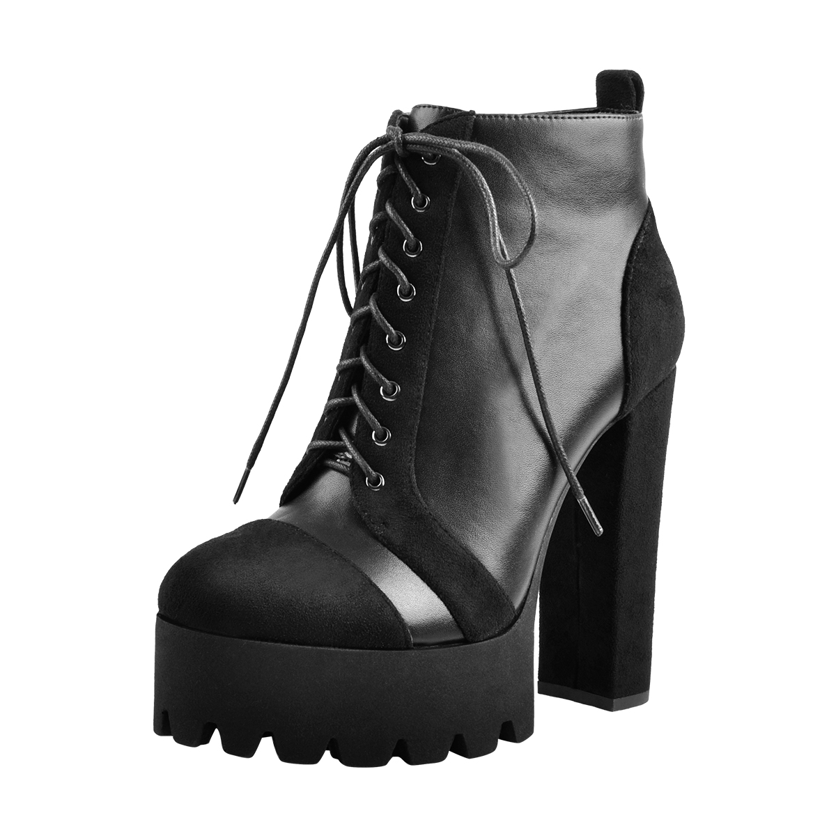 Womens Round Toe Lace Up Ankle Booties Boots Lug Sole Platform Chunky High Heel Ebay 