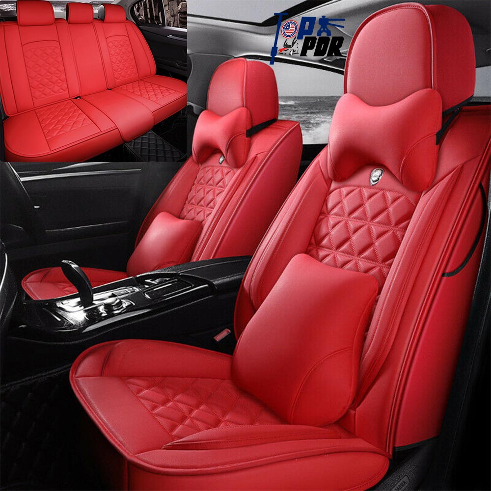 Red Luxury PU Leather Car Seat Covers 5Sit Set Cushion Universal