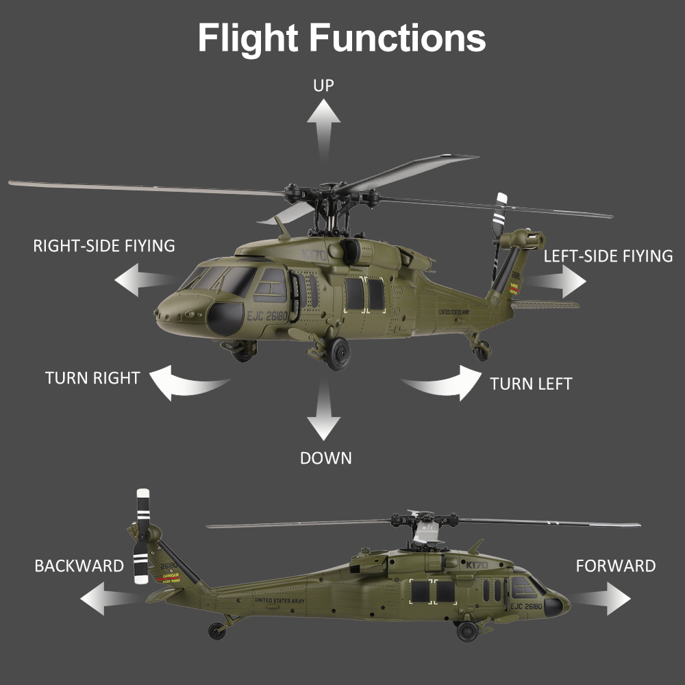 Wltoys K170 RC Helicopter UH-60L Black Hawk 4CH Brushless 6