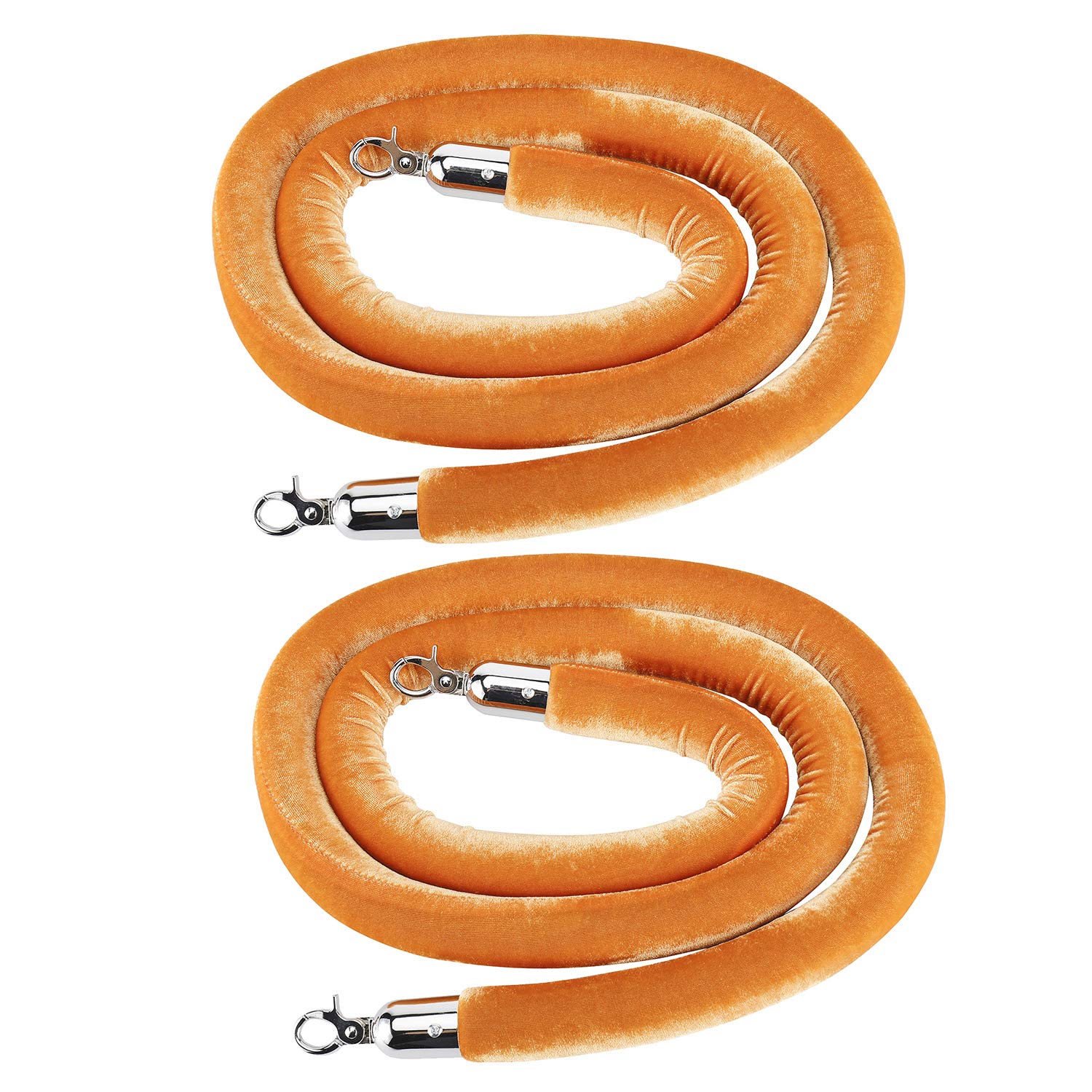 Gold Hook;Orange Rope NovelBee 2 Pack of 6.6 Feet Velvet Rope with Stainless Steel Hooks,Crowd Control Stanchion Post Queue Line Barrier