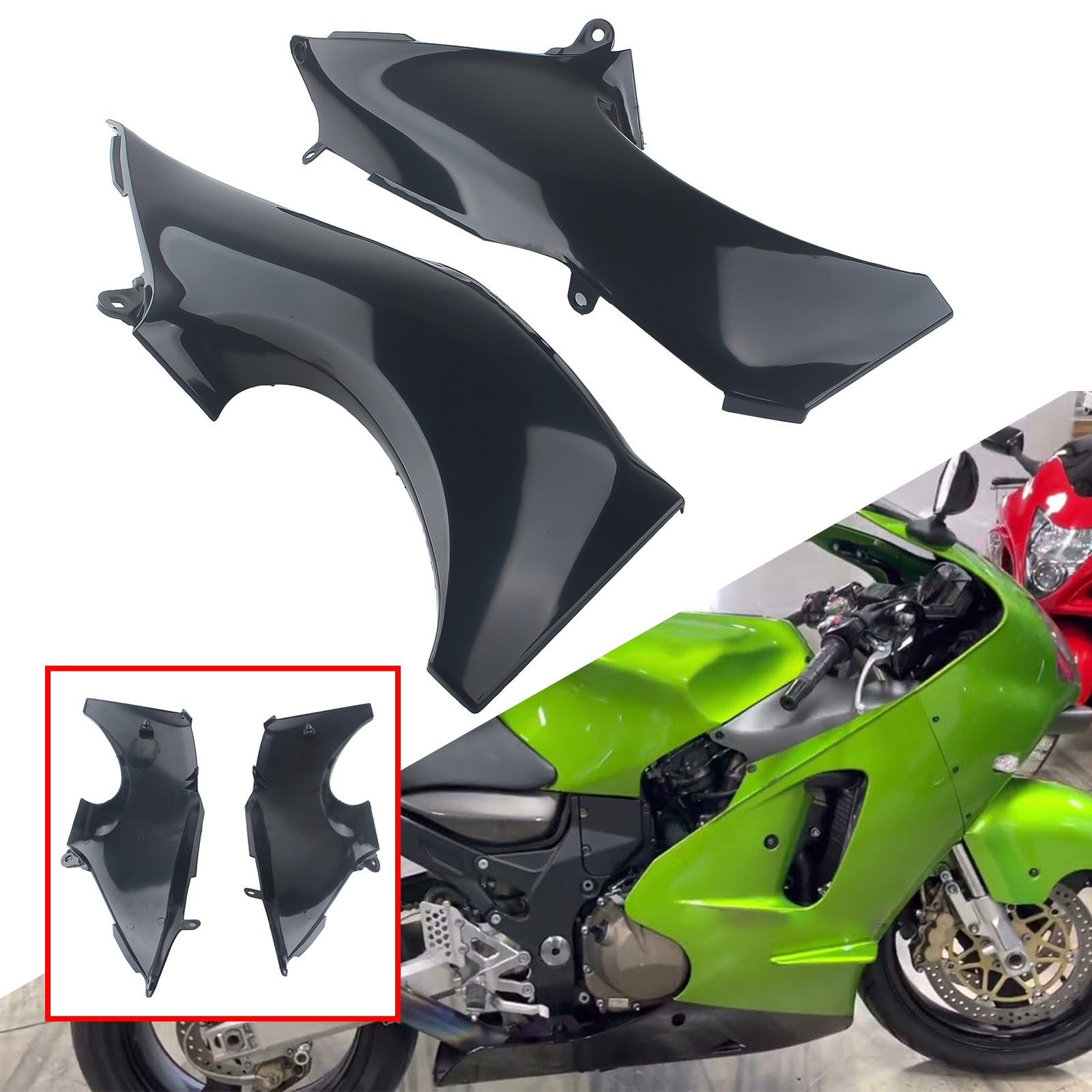 カーショップ For KAWASAKI ZX-12R 2000 2001 All Black Front Dash Air Intake Ram