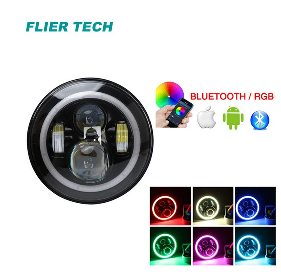 7/" LED Headlight Bluetooth RGB HALO Light For GMC Pickup Mack Ford Jeep NEW