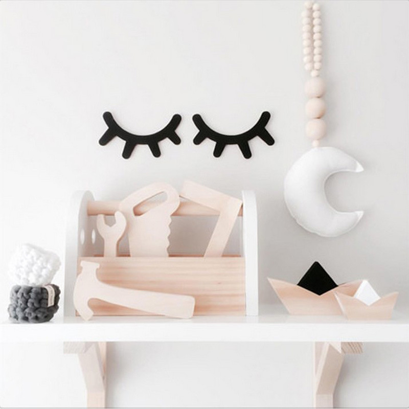 Cartoon Wood 3D Wall Stickers Sleepy Eyelash Decal Art Kids Room DIY Home Decor