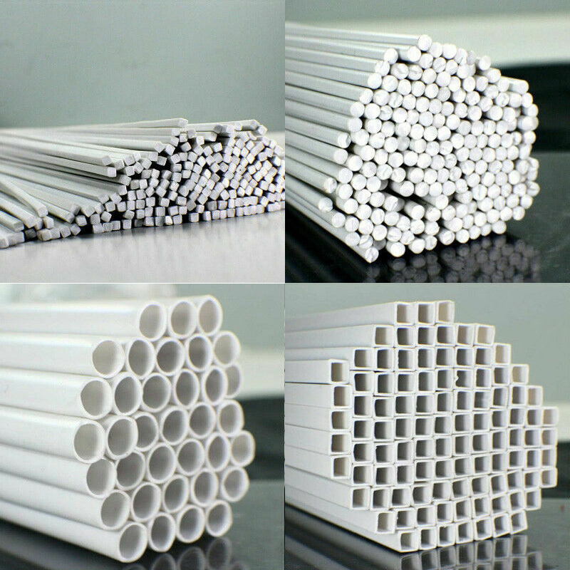 250mm White ABS Styrene Plastic Strip Tube Bar Rods Square Rods - 0.5mm To 10mm