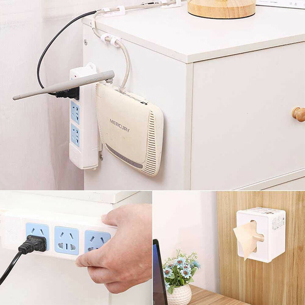 WallMount Self Adhesive Power Strip Holder Fixator Socket Cable Fixer