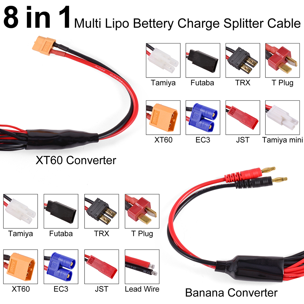 8 In 1 Multifunctional Convert Charger Cable Lipo Battery Charging Plug Convert Cord Line For IMAX B6 Charger