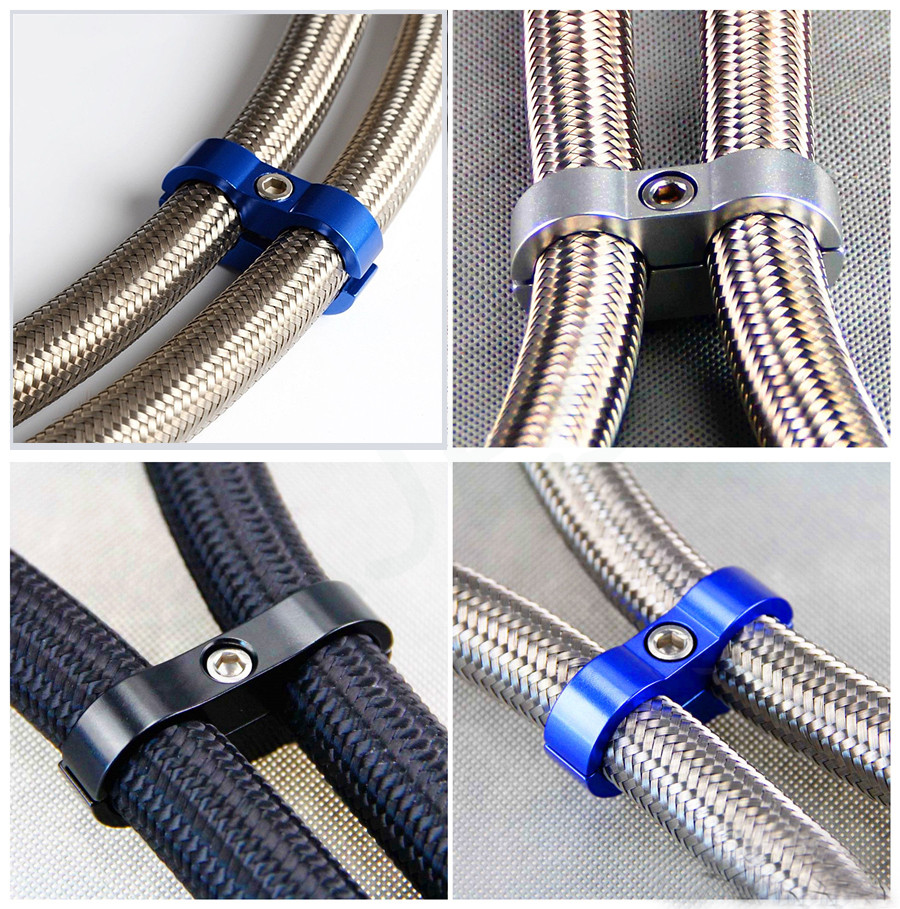 Motoforti 4-Pack Black AN6 Hose Separator Clamps – 14mm Hole, With Wrench, For Car & Motor