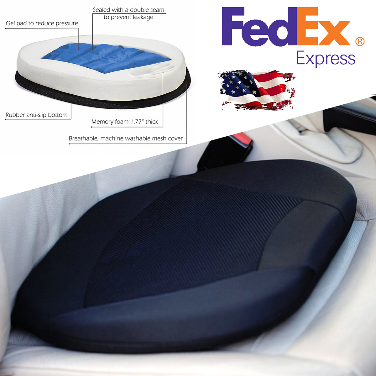 Black Soft Gel Cushion Cooling Seat For Car Office Stadium Airplane