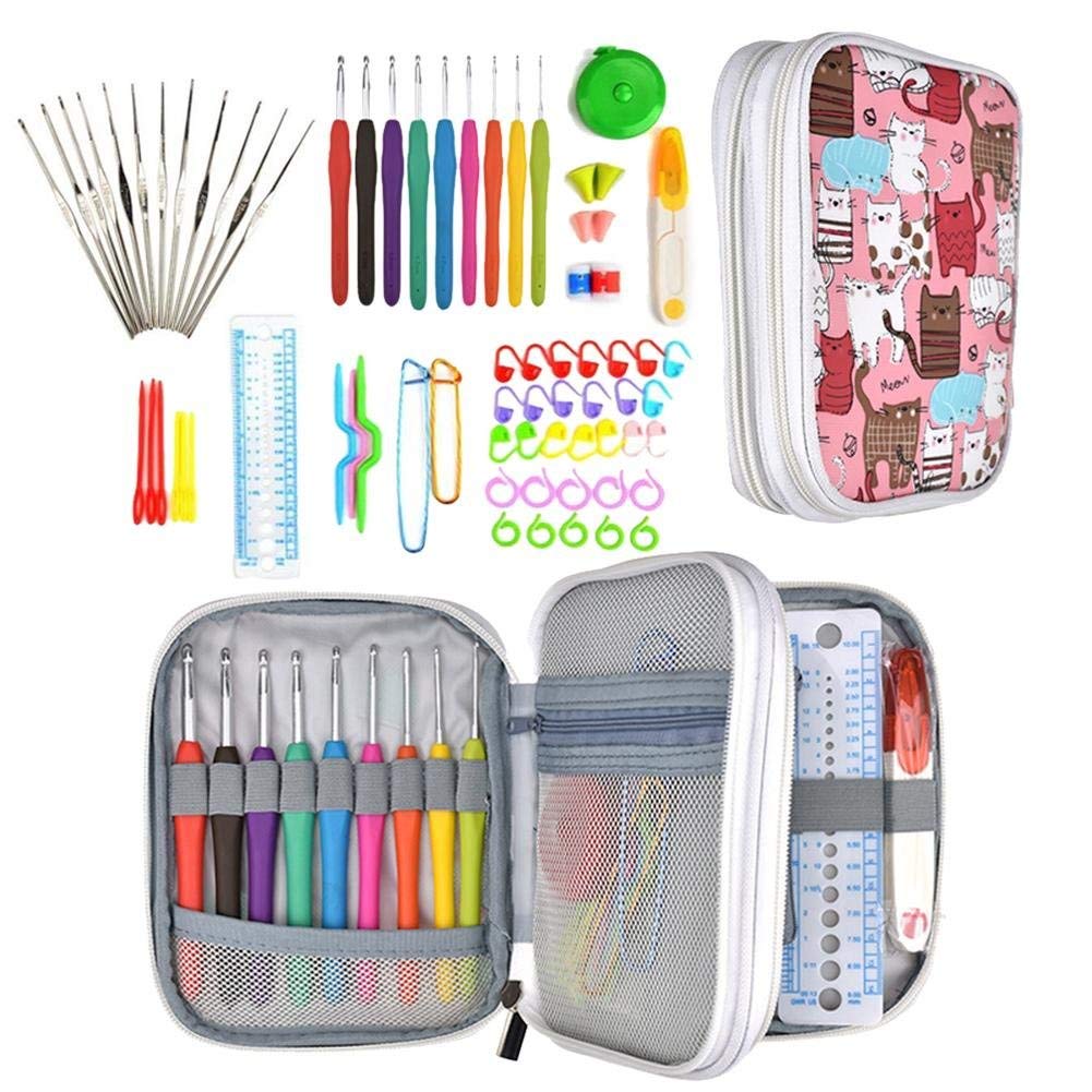 7pcs//Set Crochet Hooks Soft Needles Crafts Yarn Knitting Hooks W//Clips+Bag Hot