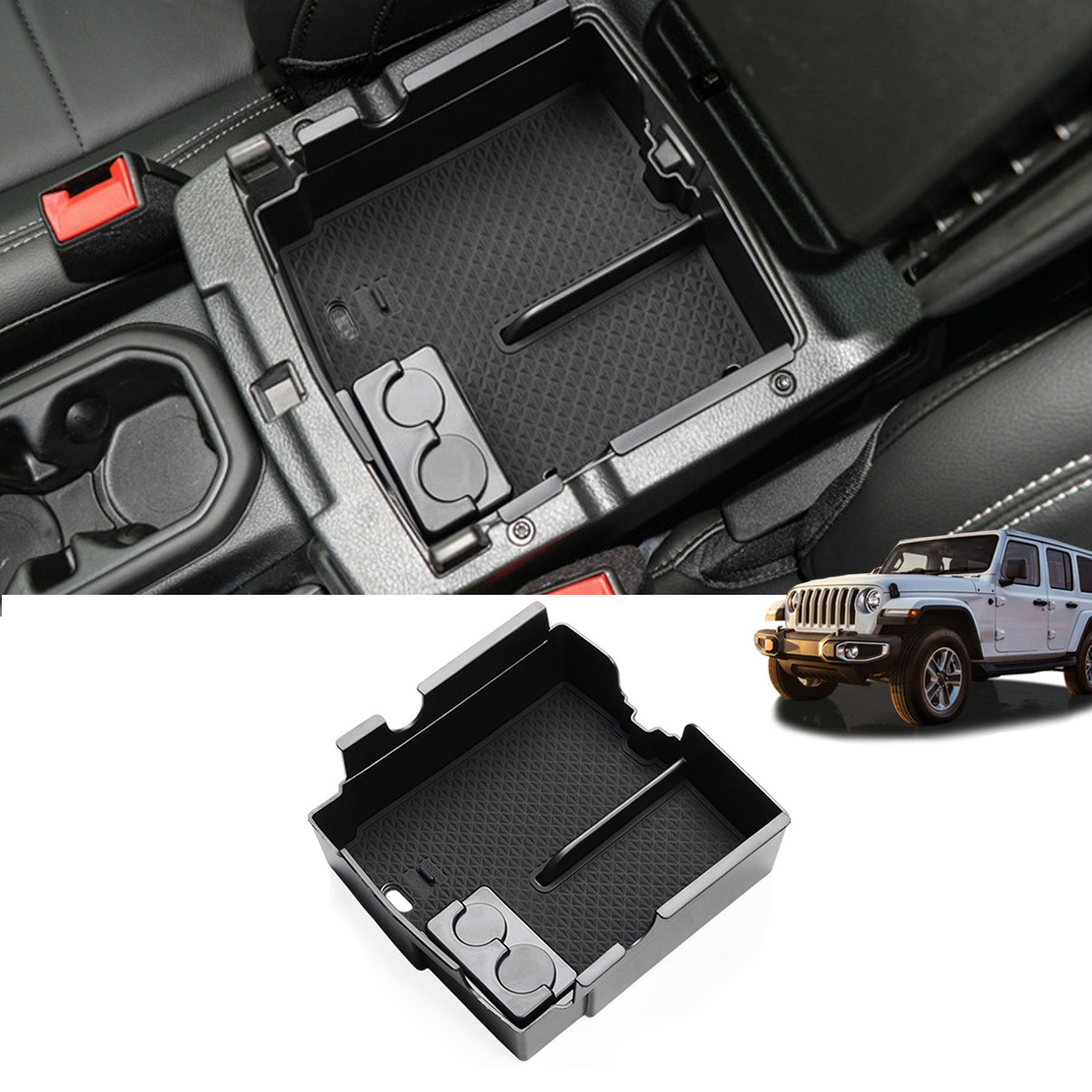Black Car Armrest Storage Box For Jeep Wrangler JL Gladiator JT 2018