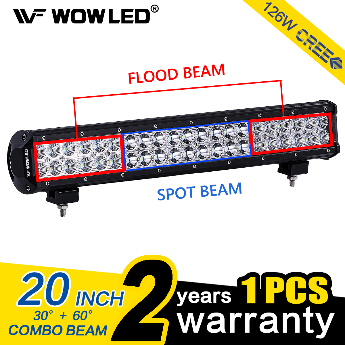 20inch 126W CREE Led Light Bar Spot Flood Work Driving Truck ATV+Free Wiring Kit