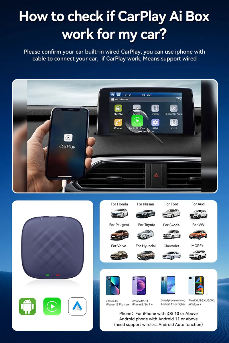 新品❣️CarPlay AI Box Android13アタブター SIMカード 8+128G Android 13 Wireless Carplay AI Box SIM Card Car Multimedia