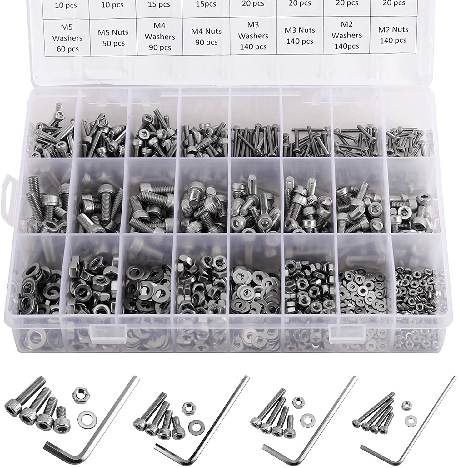 1220 Piece Bolts Nuts And Washer Metric Screw Cap Assortment Kit with Container