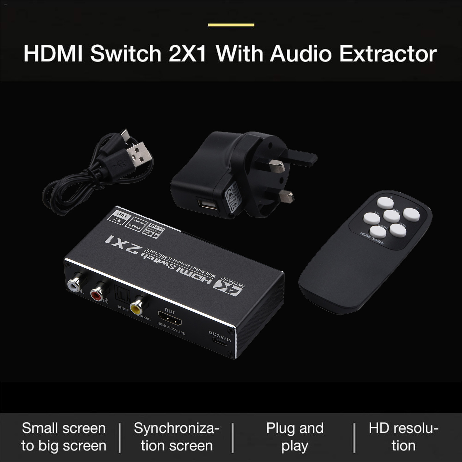 HDMI Audio Extractor Splitter 4K 2 In 1 Out HDMI ARC Audio