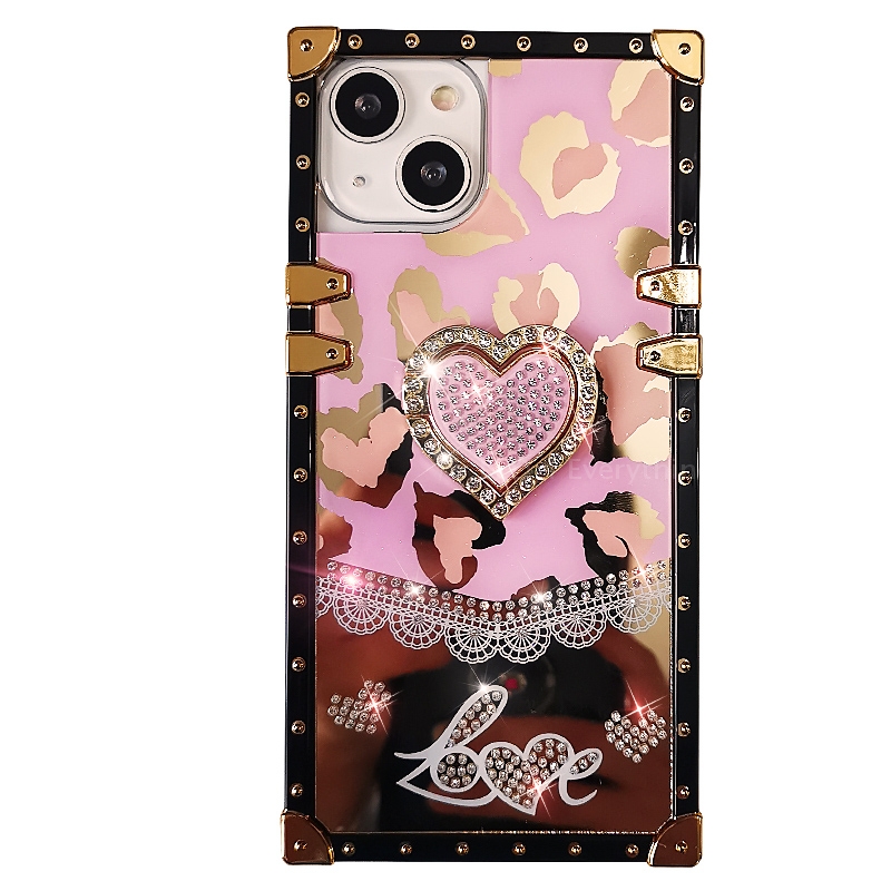 Compatible avec l'étui iPhone 13 Cute pour fille femme coeur aesthetic  léopard givré noir translucide motif