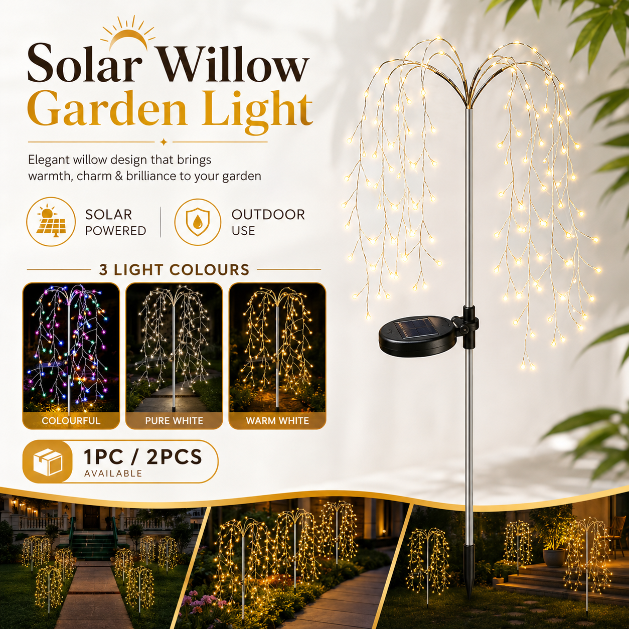 Solar willow garden light