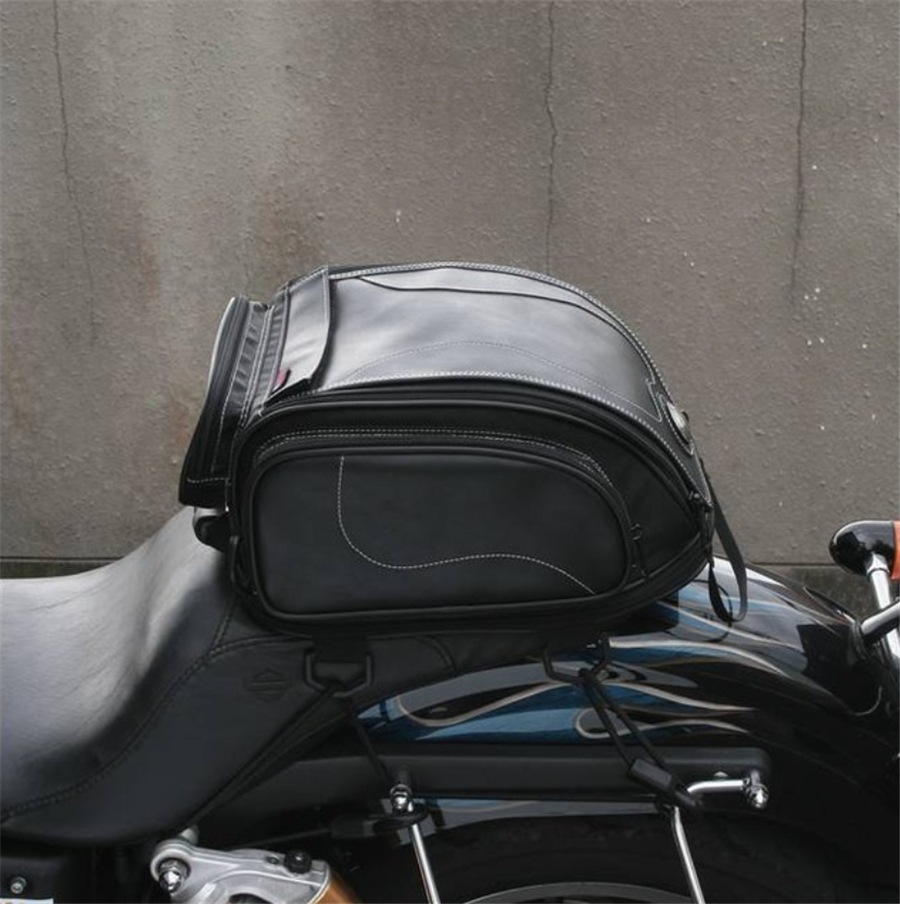 brown leather motorcycle tail bag