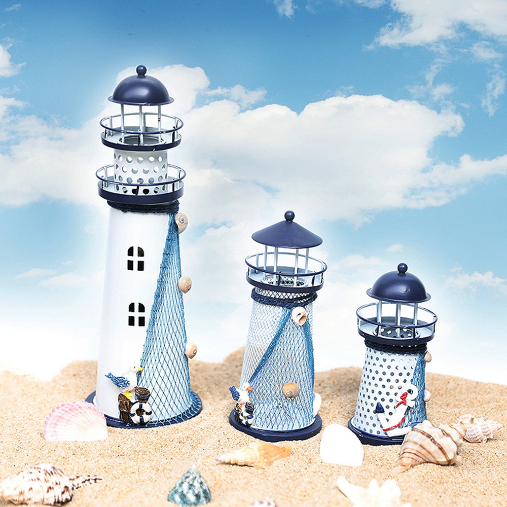 US Beach Home Decor Desk Ornament Colorful Wooden Lighthouse Nautical Decoration