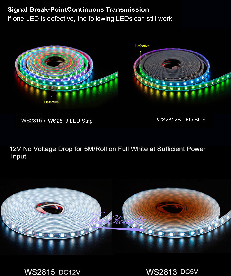 WS2813 WS2815 5V//12V LED strip Dual-Signal 5050 RGB Individual Addressable 5M