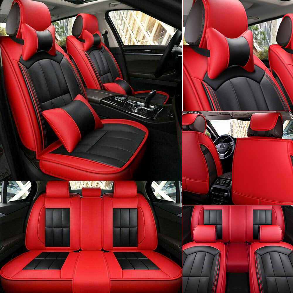 Full Set Deluxe Car SUV Seat Covers Red PU Leather Universal Front&Rear ...